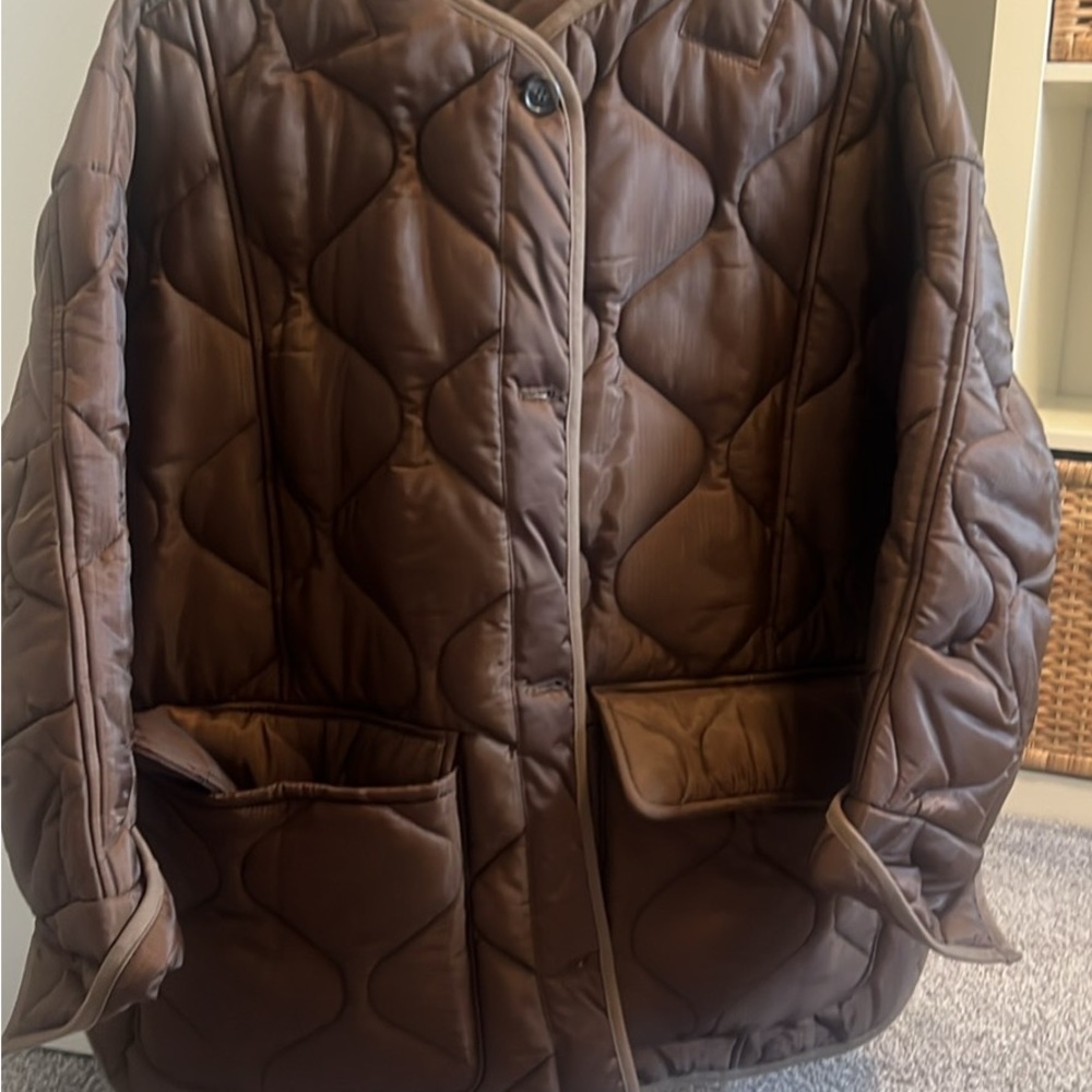 Frankie Shop Chocolate Brown Quilted Teddy Jacket